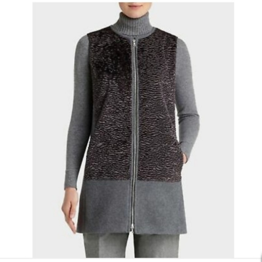 Lafayette 148 New York  Wool blend zip Front tamer vest faux persian wool front